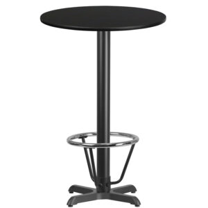 Wholesale 24'' Round Black Laminate Table Top with 22'' x 22'' Bar Height Table Base and Foot Ring