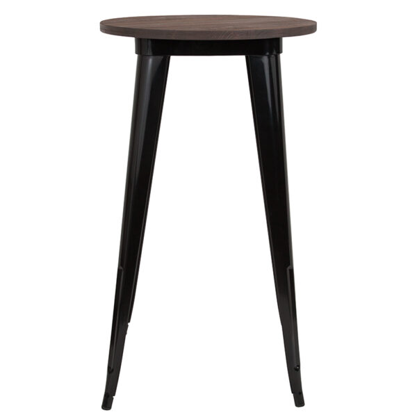 Lowest Price 24" Round Black Metal Indoor Bar Height Table with Walnut Rustic Wood Top
