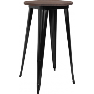 Wholesale 24" Round Black Metal Indoor Bar Height Table with Walnut Rustic Wood Top