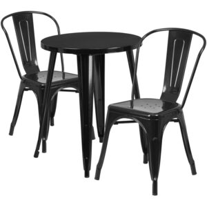 Wholesale 24'' Round Black Metal Indoor-Outdoor Table Set with 2 Cafe Chairs