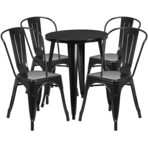 Wholesale 24'' Round Black Metal Indoor-Outdoor Table Set with 4 Cafe Chairs