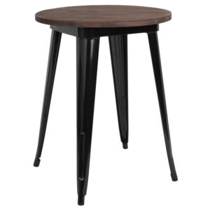Wholesale 24" Round Black Metal Indoor Table with Walnut Rustic Wood Top
