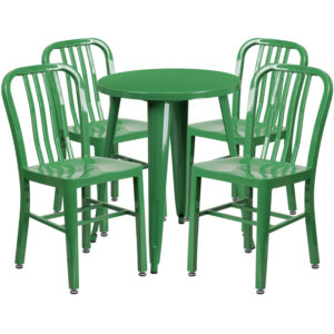 Wholesale 24'' Round Green Metal Indoor-Outdoor Table Set with 4 Vertical Slat Back Chairs