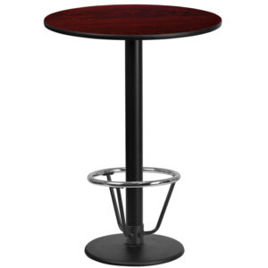 Wholesale 24'' Round Mahogany Laminate Table Top with 18'' Round Bar Height Table Base and Foot Ring