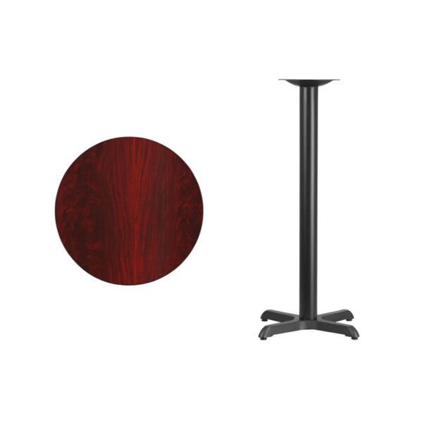 Lowest Price 24'' Round Mahogany Laminate Table Top with 22'' x 22'' Bar Height Table Base