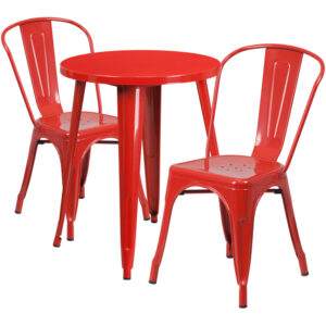 Wholesale 24'' Round Red Metal Indoor-Outdoor Table Set with 2 Cafe Chairs