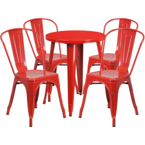 Wholesale 24'' Round Red Metal Indoor-Outdoor Table Set with 4 Cafe Chairs