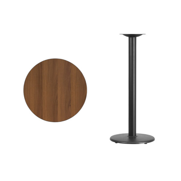 Lowest Price 24'' Round Walnut Laminate Table Top with 18'' Round Bar Height Table Base