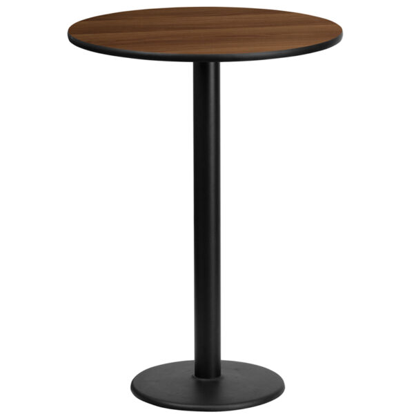 Wholesale 24'' Round Walnut Laminate Table Top with 18'' Round Bar Height Table Base