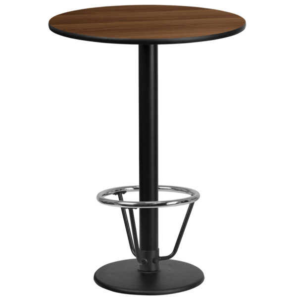 Wholesale 24'' Round Walnut Laminate Table Top with 18'' Round Bar Height Table Base and Foot Ring