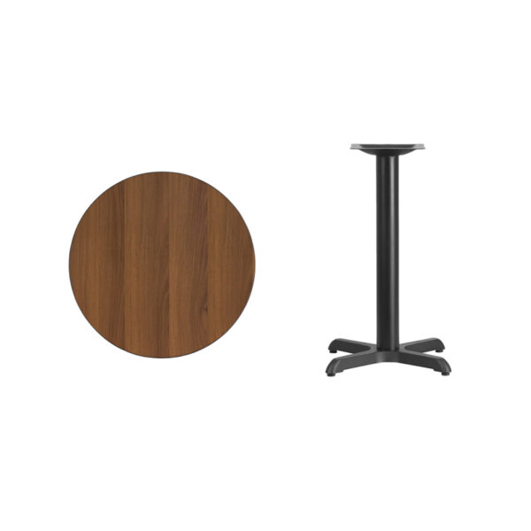 Lowest Price 24'' Round Walnut Laminate Table Top with 22'' x 22'' Table Height Base