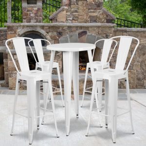 Wholesale 24'' Round White Metal Indoor-Outdoor Bar Table Set with 4 Cafe Stools