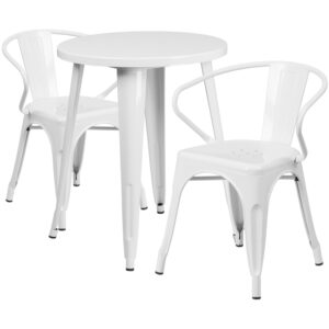 Wholesale 24'' Round White Metal Indoor-Outdoor Table Set with 2 Arm Chairs