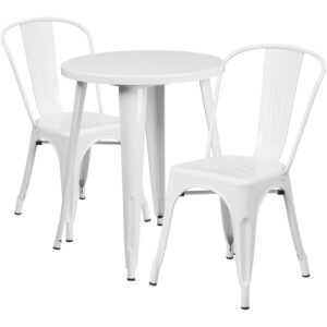 Wholesale 24'' Round White Metal Indoor-Outdoor Table Set with 2 Cafe Chairs