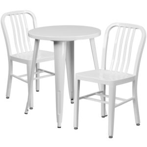 Wholesale 24'' Round White Metal Indoor-Outdoor Table Set with 2 Vertical Slat Back Chairs