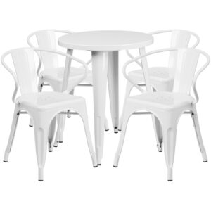 Wholesale 24'' Round White Metal Indoor-Outdoor Table Set with 4 Arm Chairs