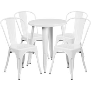 Wholesale 24'' Round White Metal Indoor-Outdoor Table Set with 4 Cafe Chairs