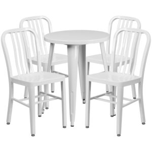 Wholesale 24'' Round White Metal Indoor-Outdoor Table Set with 4 Vertical Slat Back Chairs