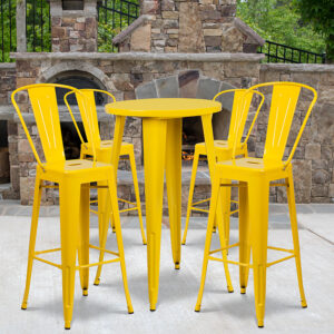 Wholesale 24'' Round Yellow Metal Indoor-Outdoor Bar Table Set with 4 Cafe Stools