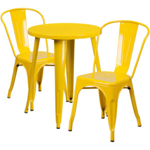 Wholesale 24'' Round Yellow Metal Indoor-Outdoor Table Set with 2 Cafe Chairs