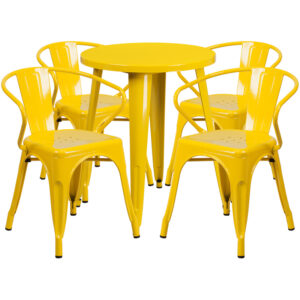 Wholesale 24'' Round Yellow Metal Indoor-Outdoor Table Set with 4 Arm Chairs