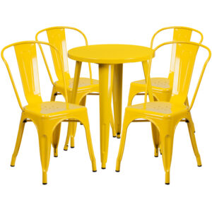 Wholesale 24'' Round Yellow Metal Indoor-Outdoor Table Set with 4 Cafe Chairs