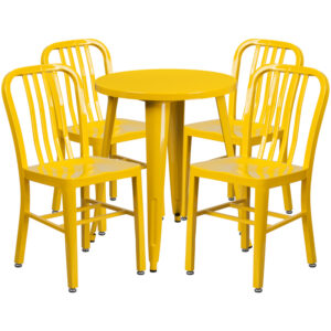 Wholesale 24'' Round Yellow Metal Indoor-Outdoor Table Set with 4 Vertical Slat Back Chairs
