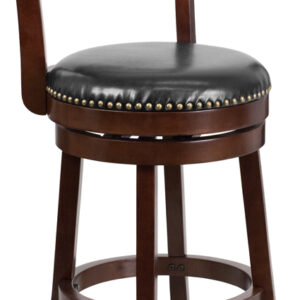 Wholesale 26'' High Cappuccino Wood Counter Height Stool with Single Slat Ladder Back and Black Leather Swivel Seat