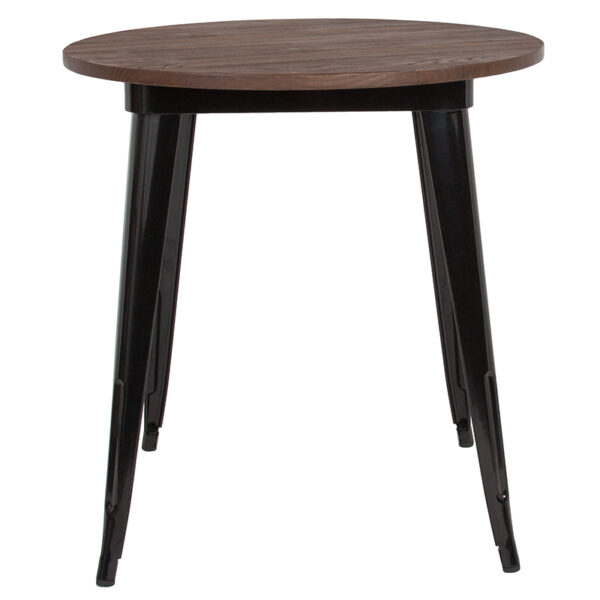 Lowest Price 26" Round Black Metal Indoor Table with Walnut Rustic Wood Top
