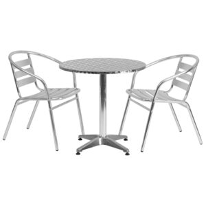 Wholesale 27.5'' Round Aluminum Indoor-Outdoor Table Set with 2 Slat Back Chairs