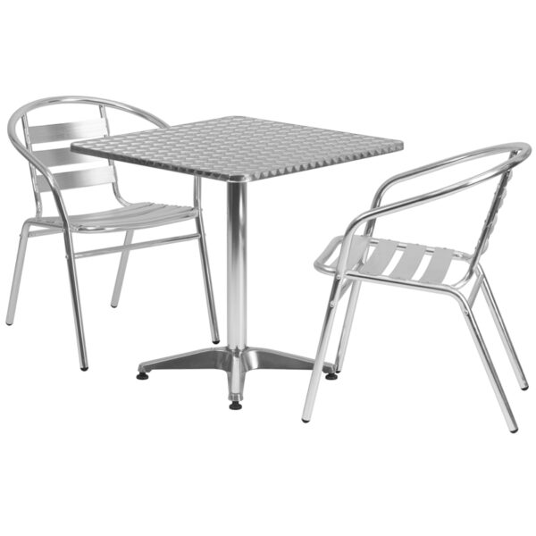 Wholesale 27.5'' Square Aluminum Indoor-Outdoor Table Set with 2 Slat Back Chairs