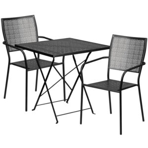 Wholesale 28'' Square Black Indoor-Outdoor Steel Folding Patio Table Set with 2 Square Back Chairs