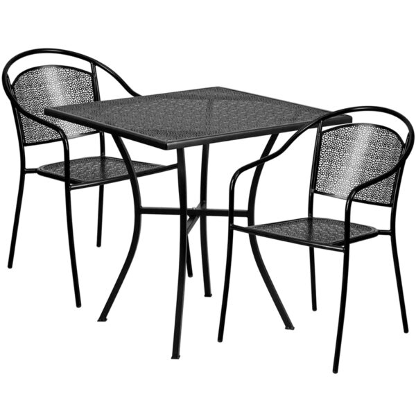 Wholesale 28'' Square Black Indoor-Outdoor Steel Patio Table Set with 2 Round Back Chairs