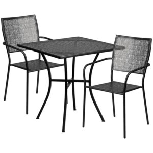 Wholesale 28'' Square Black Indoor-Outdoor Steel Patio Table Set with 2 Square Back Chairs