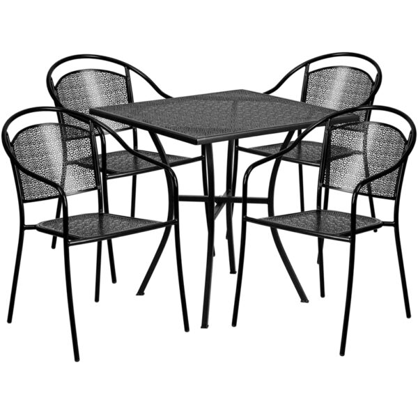 Wholesale 28'' Square Black Indoor-Outdoor Steel Patio Table Set with 4 Round Back Chairs