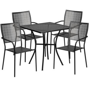 Wholesale 28'' Square Black Indoor-Outdoor Steel Patio Table Set with 4 Square Back Chairs