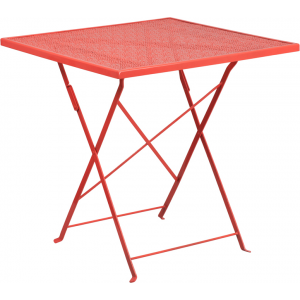 Wholesale 28'' Square Coral Indoor-Outdoor Steel Folding Patio Table