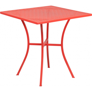 Wholesale 28'' Square Coral Indoor-Outdoor Steel Patio Table