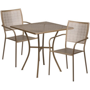 Wholesale 28'' Square Gold Indoor-Outdoor Steel Patio Table Set with 2 Square Back Chairs