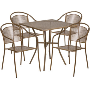 Wholesale 28'' Square Gold Indoor-Outdoor Steel Patio Table Set with 4 Round Back Chairs