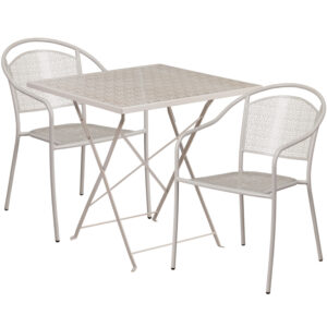 Wholesale 28'' Square Light Gray Indoor-Outdoor Steel Folding Patio Table Set with 2 Round Back Chairs