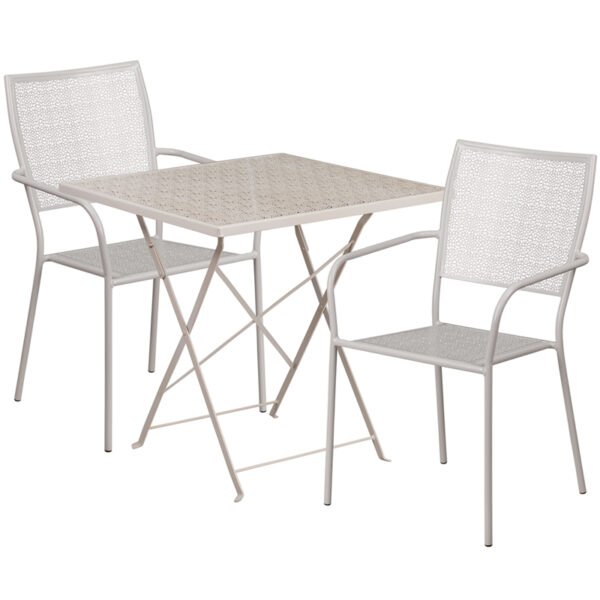 Wholesale 28'' Square Light Gray Indoor-Outdoor Steel Folding Patio Table Set with 2 Square Back Chairs