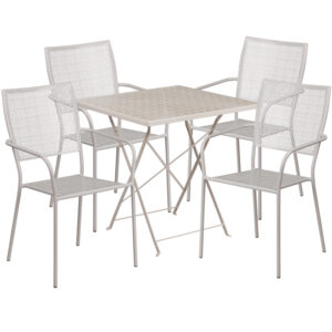 Wholesale 28'' Square Light Gray Indoor-Outdoor Steel Folding Patio Table Set with 4 Square Back Chairs