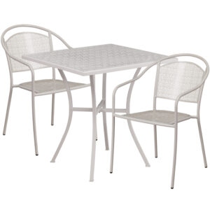 Wholesale 28'' Square Light Gray Indoor-Outdoor Steel Patio Table Set with 2 Round Back Chairs