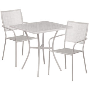 Wholesale 28'' Square Light Gray Indoor-Outdoor Steel Patio Table Set with 2 Square Back Chairs