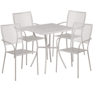 Wholesale 28'' Square Light Gray Indoor-Outdoor Steel Patio Table Set with 4 Square Back Chairs