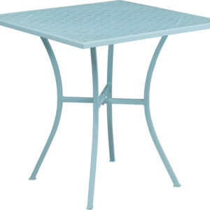 Wholesale 28'' Square Sky Blue Indoor-Outdoor Steel Patio Table