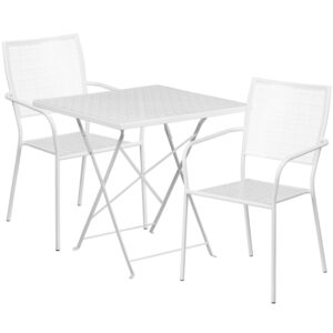 Wholesale 28'' Square White Indoor-Outdoor Steel Folding Patio Table Set with 2 Square Back Chairs