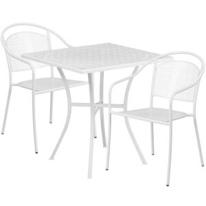 Wholesale 28'' Square White Indoor-Outdoor Steel Patio Table Set with 2 Round Back Chairs