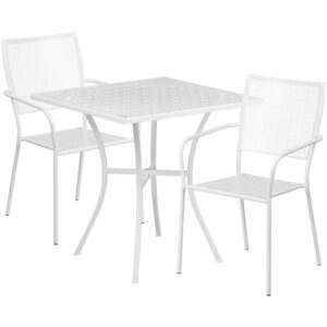 Wholesale 28'' Square White Indoor-Outdoor Steel Patio Table Set with 2 Square Back Chairs